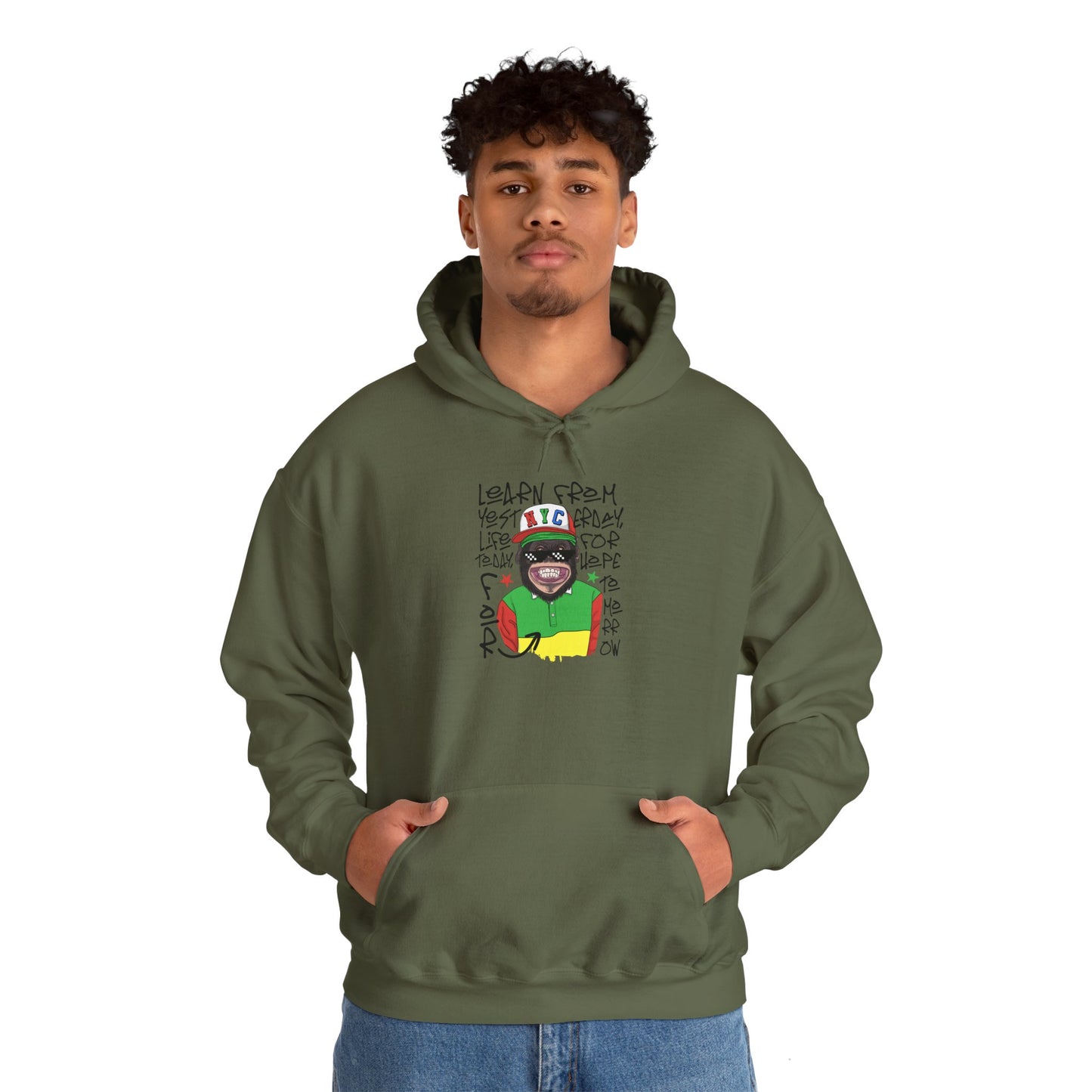 'Learn From Yesterday Life' With Monkey - Unisex Hoodies