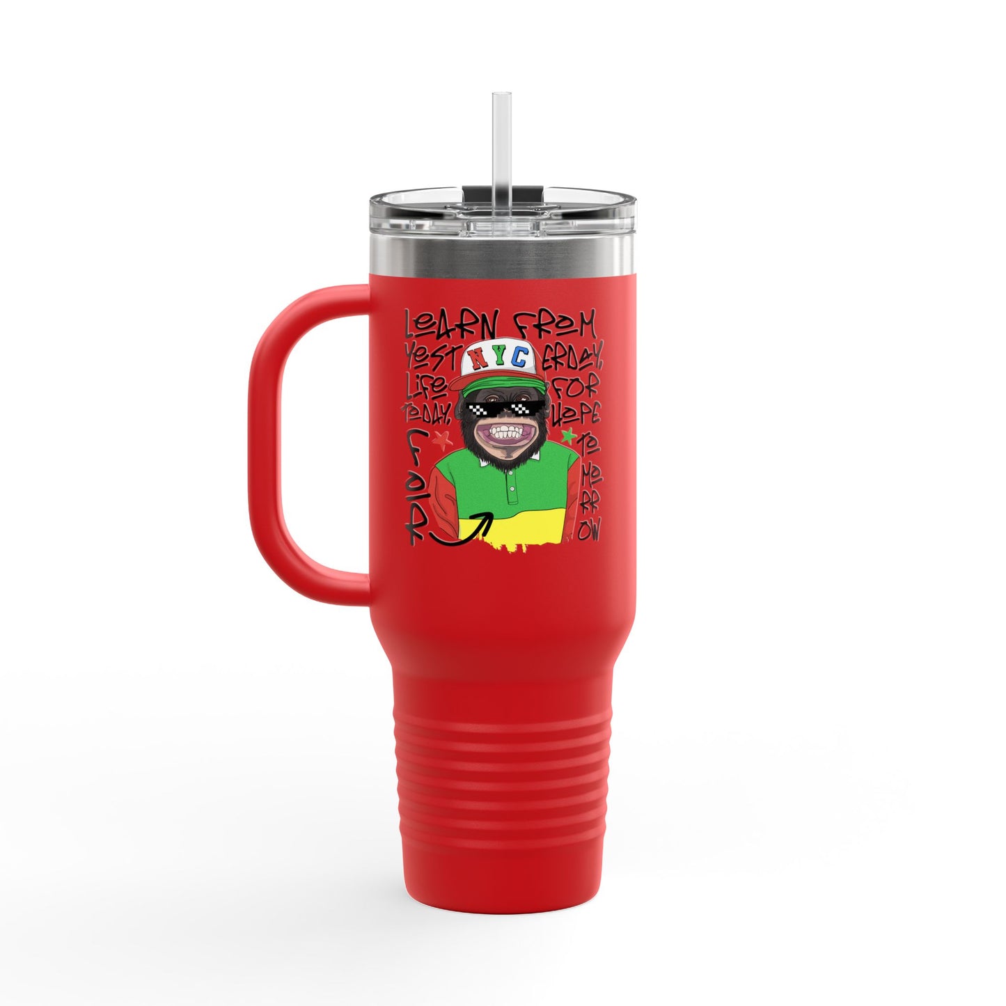 'Learn From Yesterday Life' With Monkey 40oz Insulated Travel Tumbler