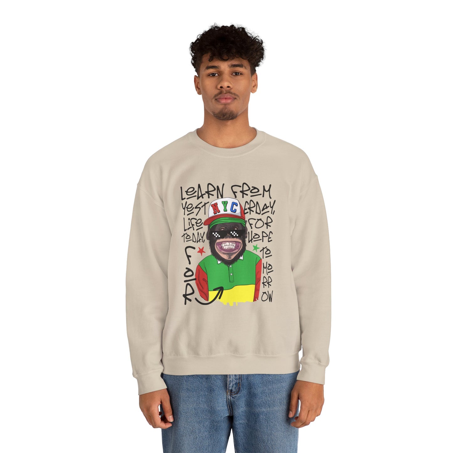 'Learn From Yesterday Life' With Monkey - Unisex Sweatshirt