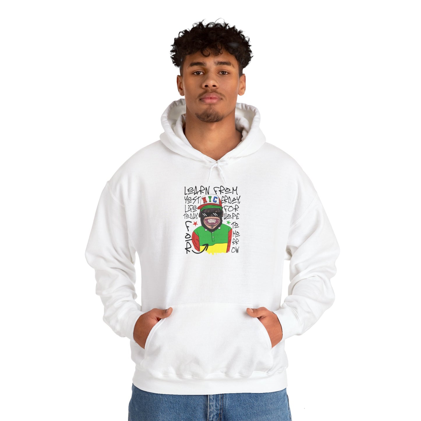 'Learn From Yesterday Life' With Monkey - Unisex Hoodies