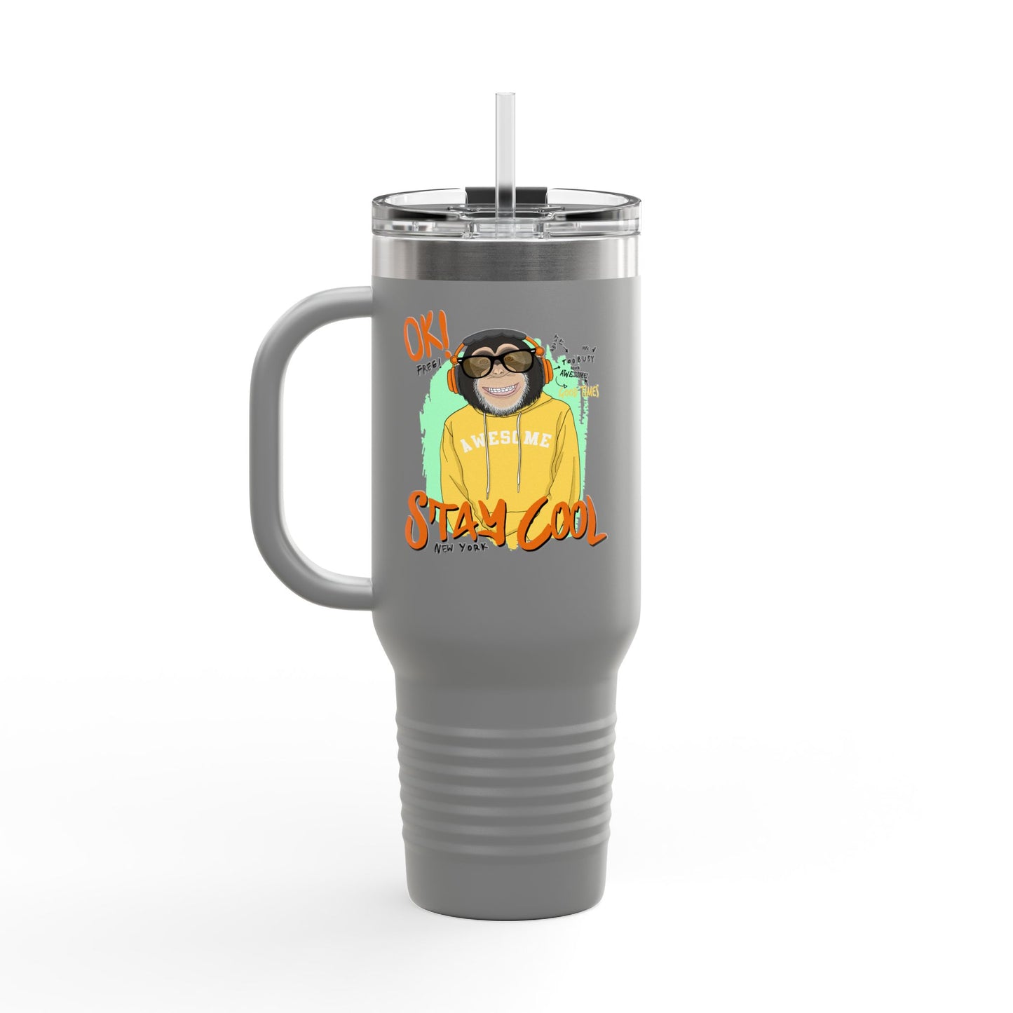 'Ok Stay Cool New York' Monkey 40oz Insulated Travel Tumbler