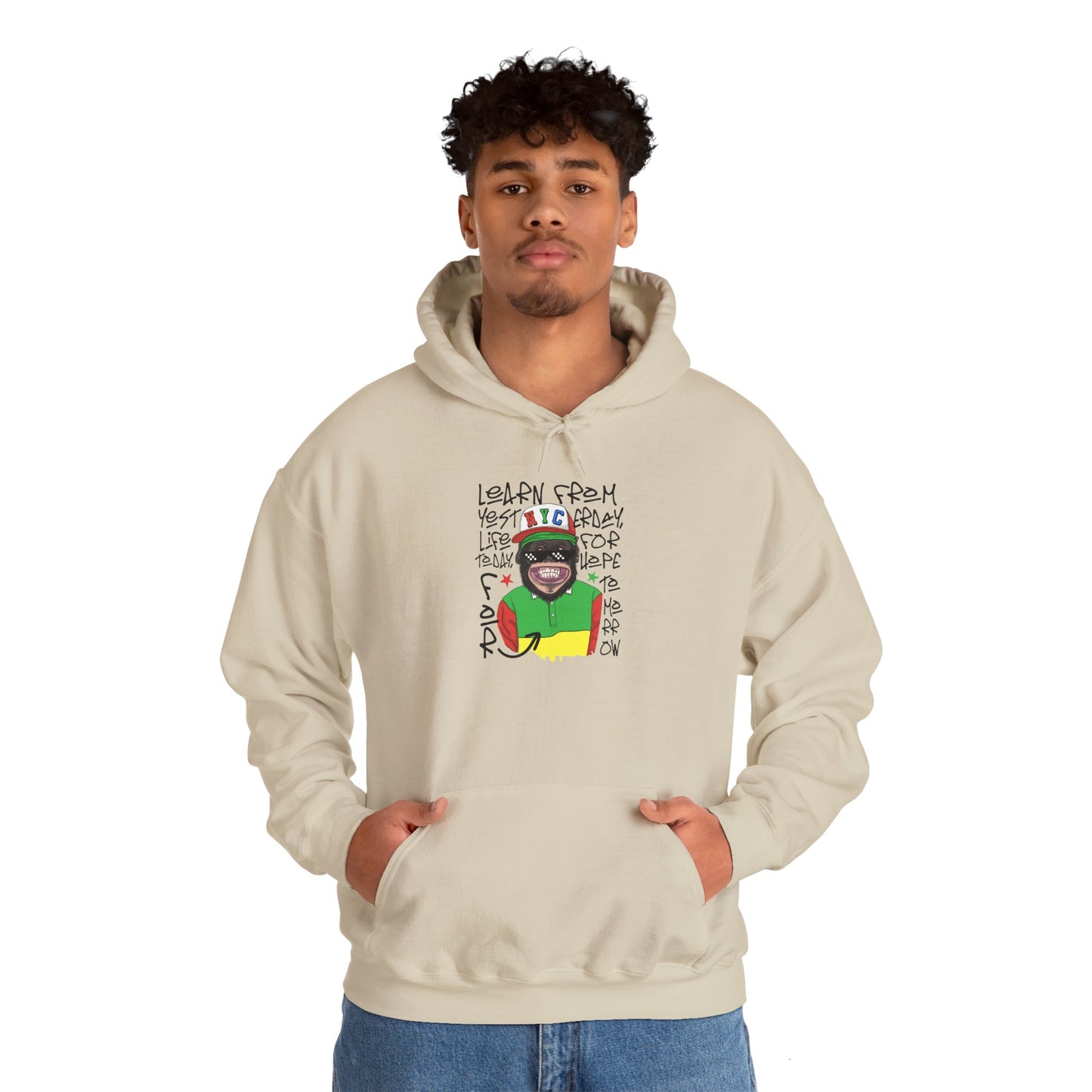 'Learn From Yesterday Life' With Monkey - Unisex Hoodies