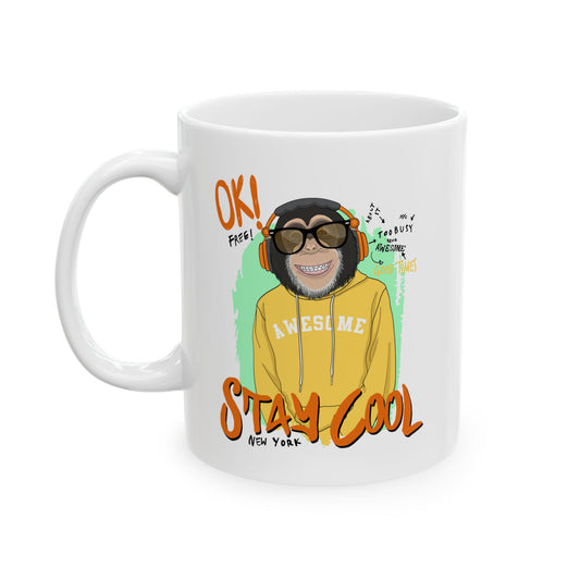 'Ok Stay Cool New York' Monkey Ceramic Mug - 11oz & 15oz Coffee Cup
