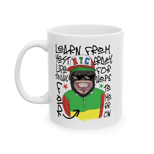 'Learn From Yesterday Life' With Monkey Ceramic Mug - 11oz & 15oz Coffee Cup