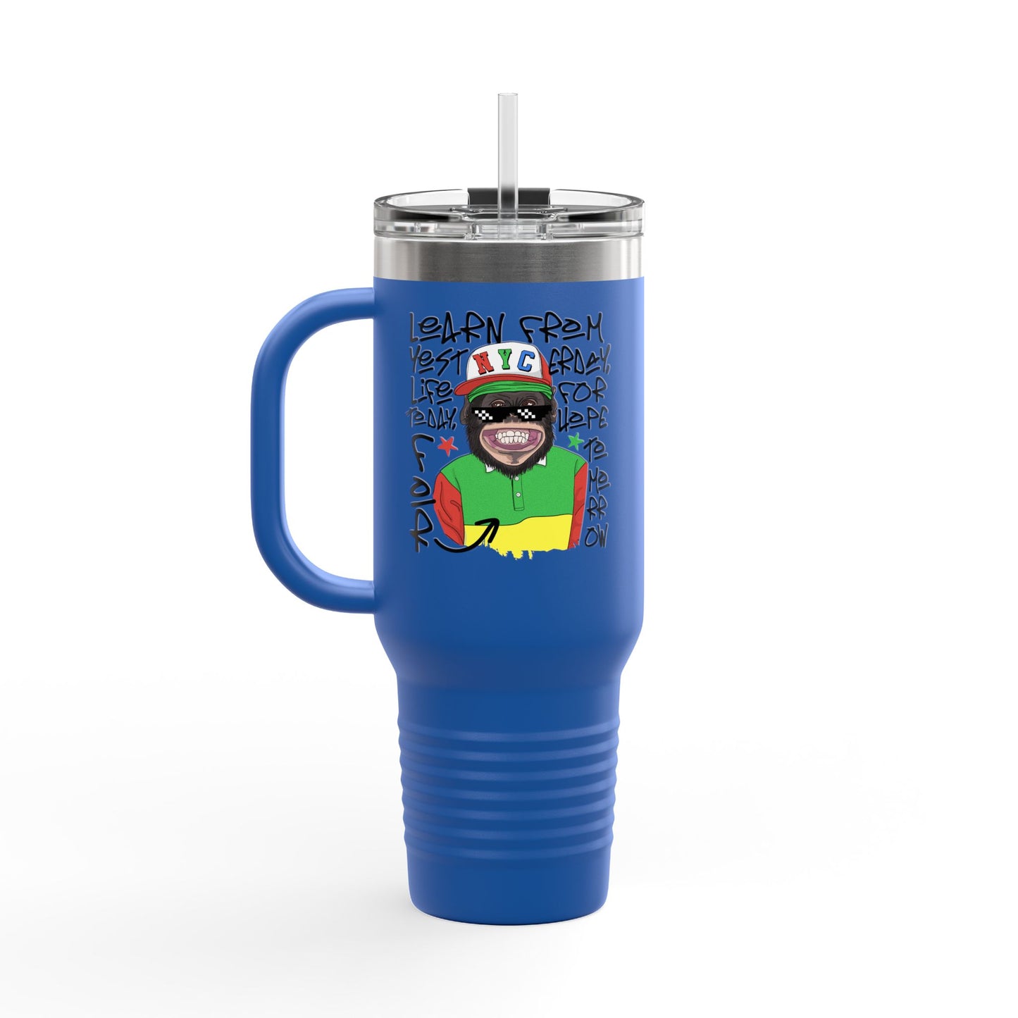 'Learn From Yesterday Life' With Monkey 40oz Insulated Travel Tumbler