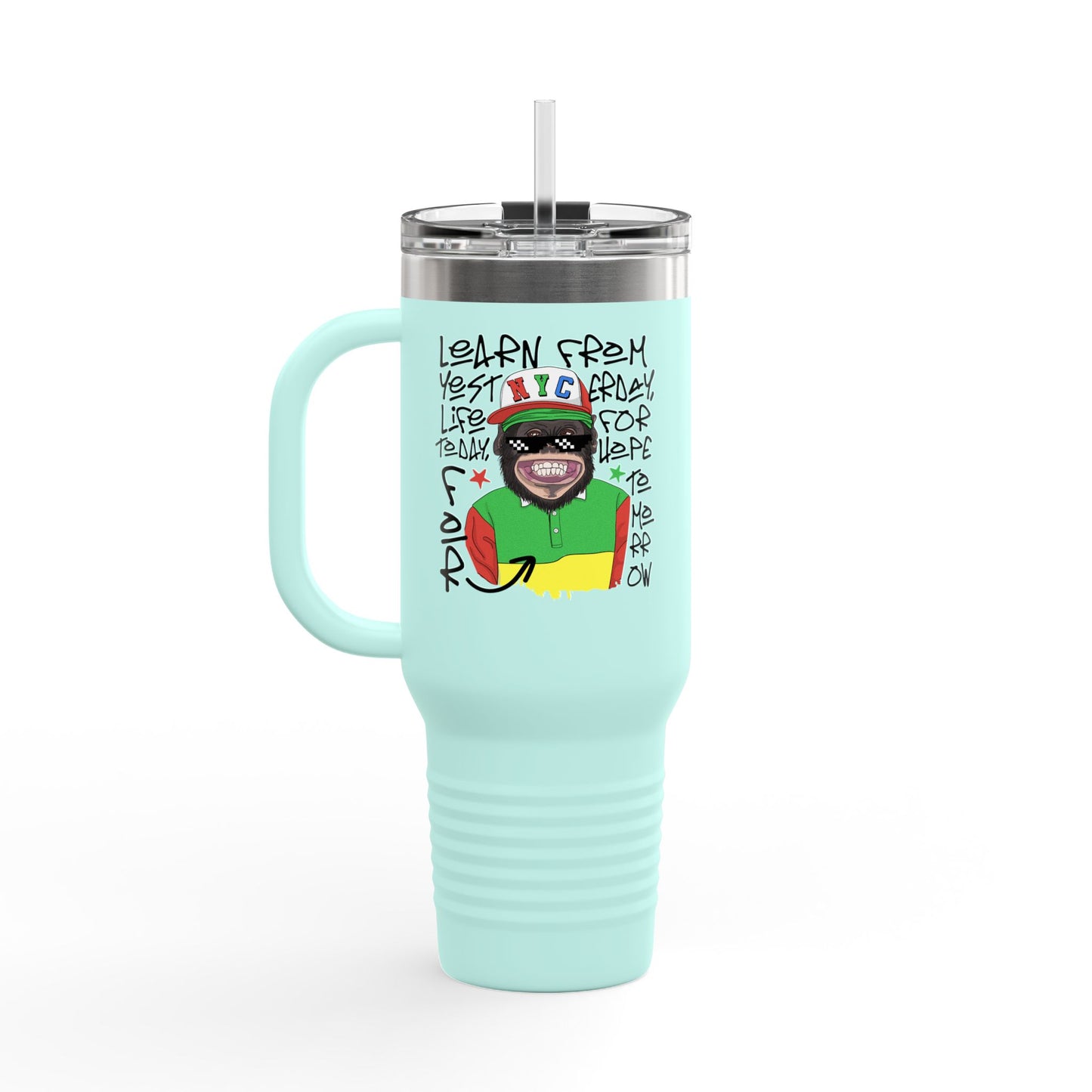'Learn From Yesterday Life' With Monkey 40oz Insulated Travel Tumbler
