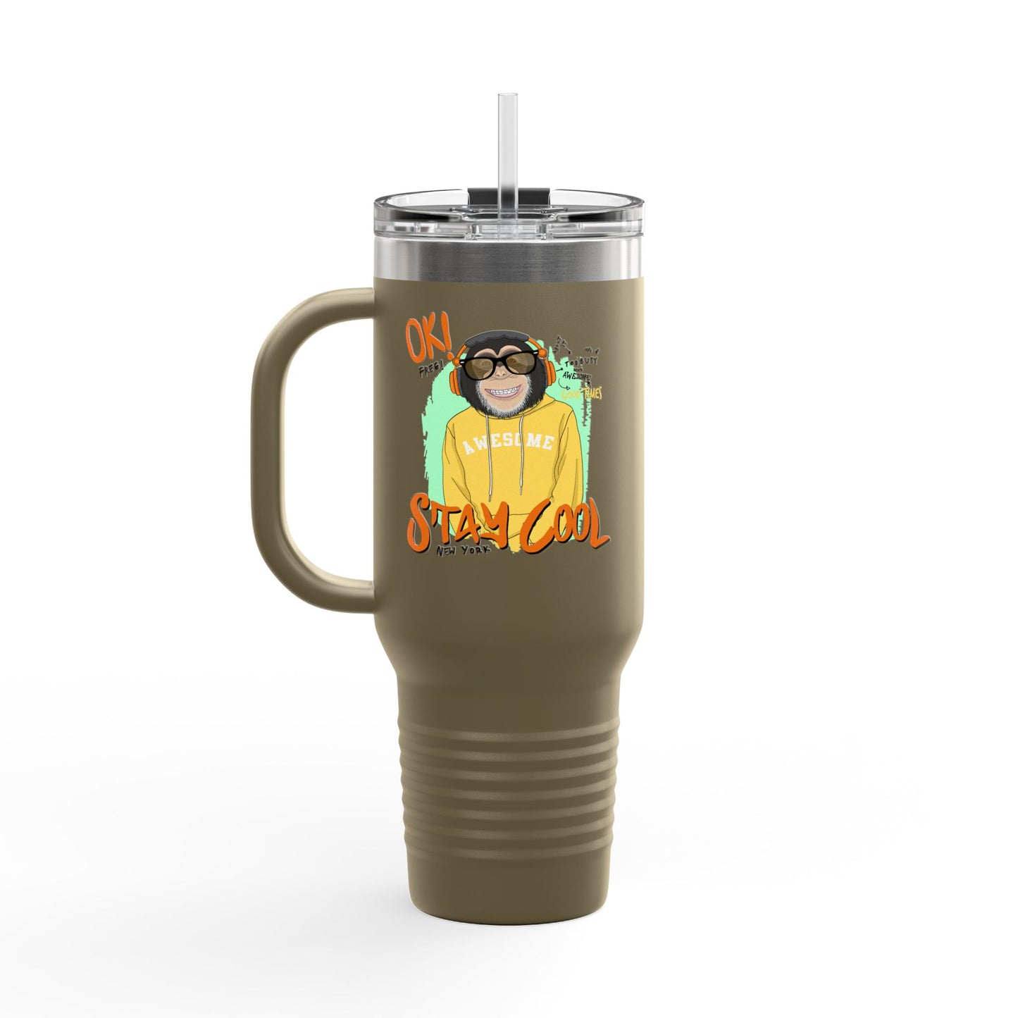 'Ok Stay Cool New York' Monkey 40oz Insulated Travel Tumbler