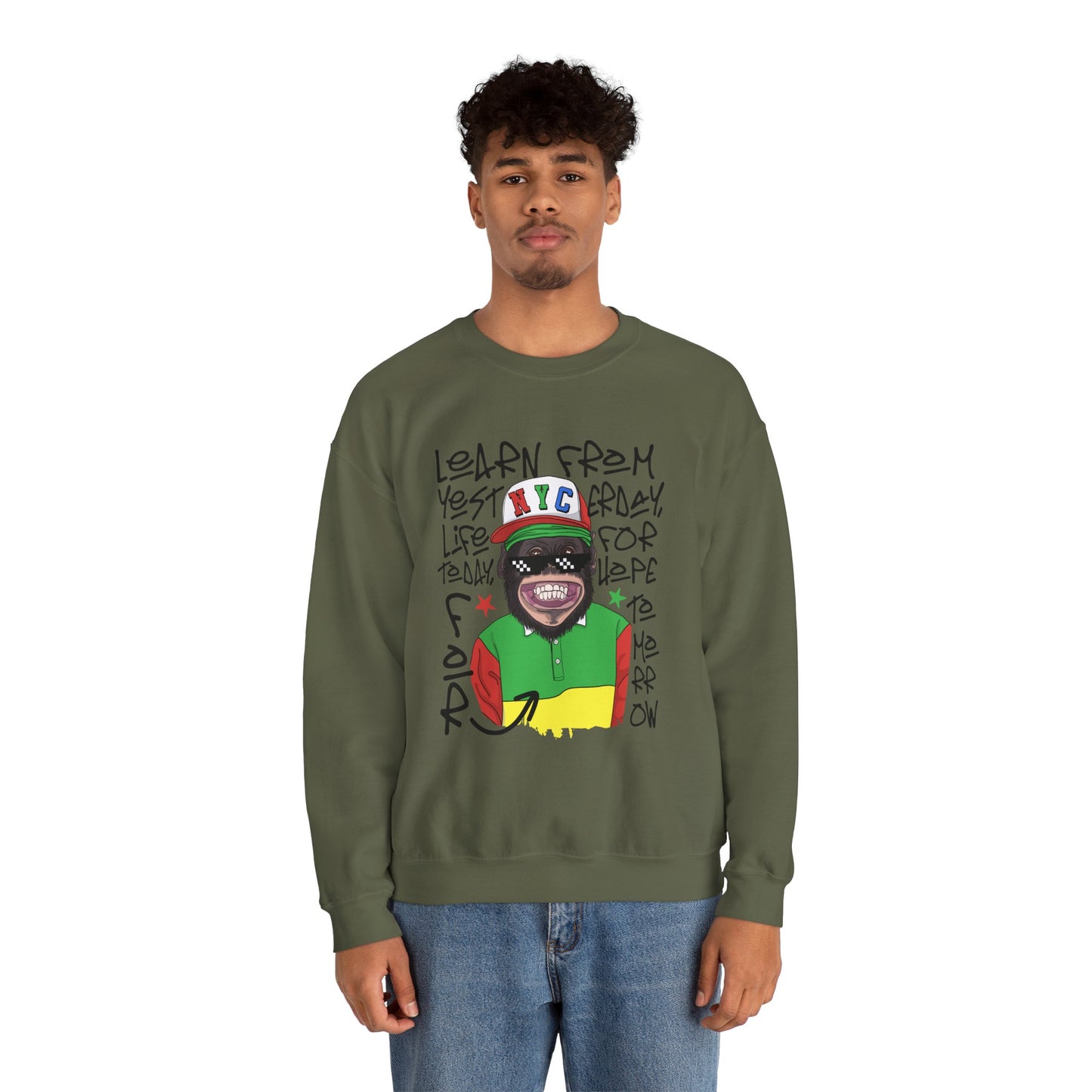'Learn From Yesterday Life' With Monkey - Unisex Sweatshirt