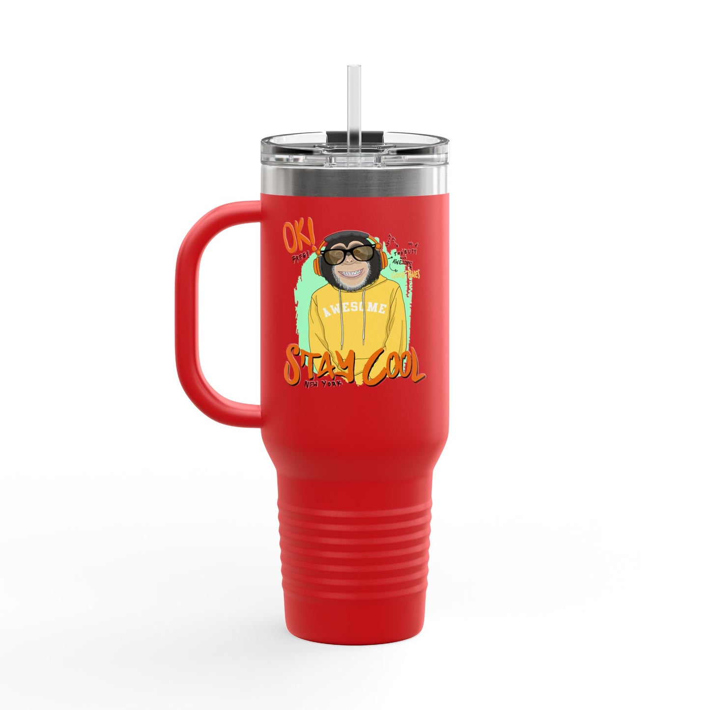 'Ok Stay Cool New York' Monkey 40oz Insulated Travel Tumbler
